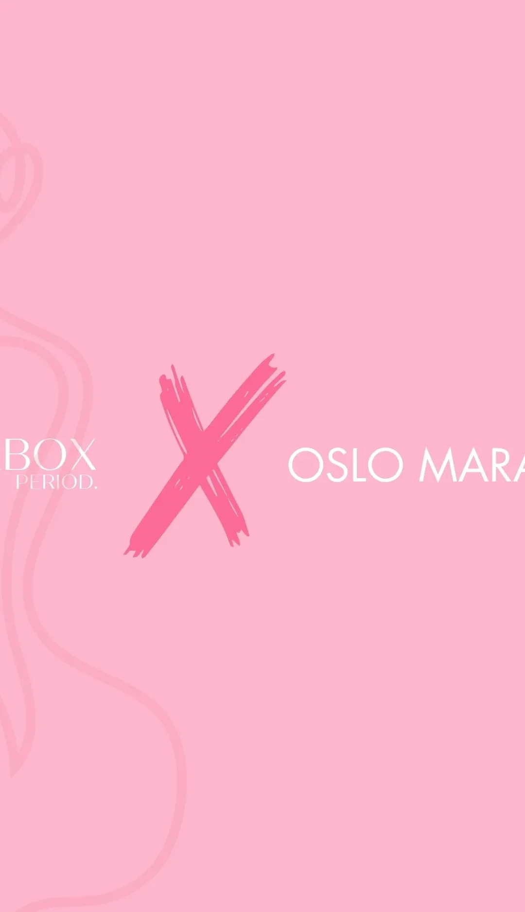 En rosa bakgrund med herbox logga i vitt, ett rosa kryss och en text med oslo maraton