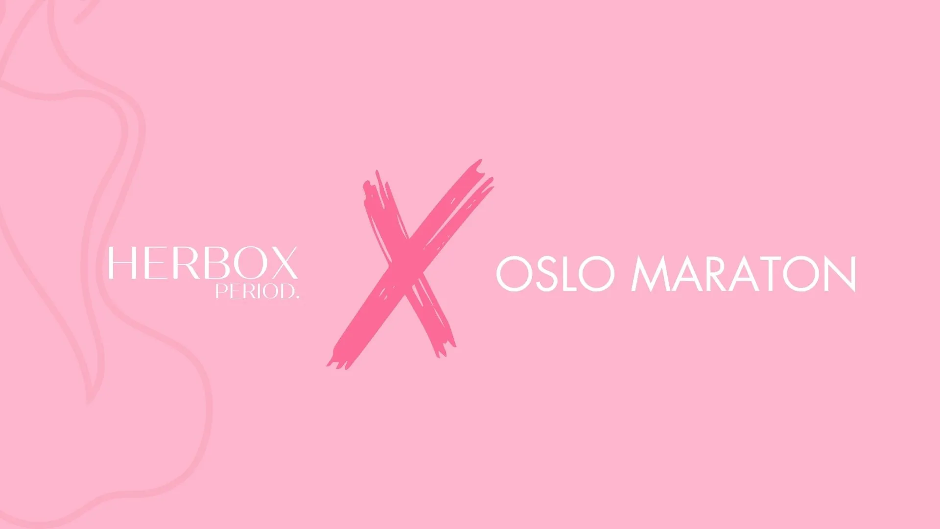 En rosa bakgrund med herbox logga i vitt, ett rosa kryss och en text med oslo maraton